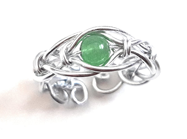 Adjustable Wire Wrapped Gemstone Crystal Ring - Green Aventurine