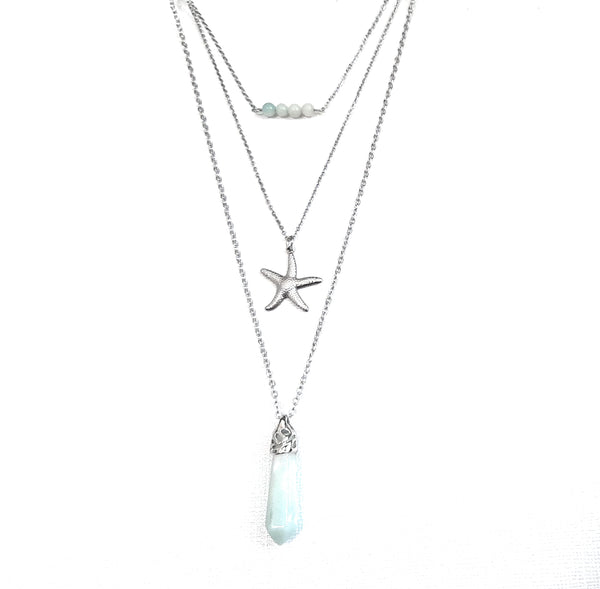 Gemstone & Charm Layered Necklace Set - Amazonite