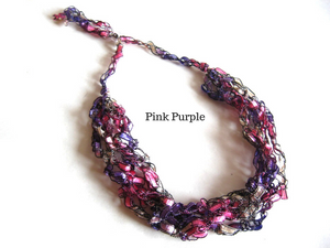 Crocheted Trellis Yarn Necklace Multi-Strand - Pink Purple