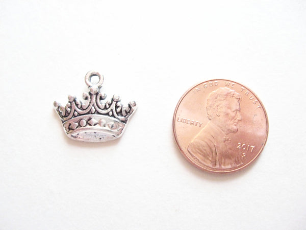 Antique Silver Princess Crown Pendant Charms (Jump Rings Included)