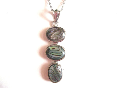 Abalone Shell Pendant Necklace on Stainless Steel Chain - 3 Ovals