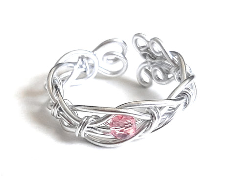 Wire Wrapped Birthstone Swarovski Crystal Adjustable Rings