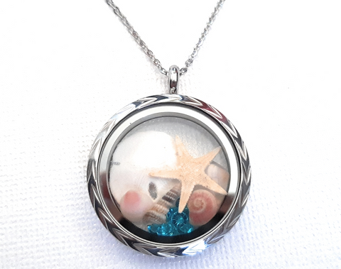Stainless Steel Locket with Seashells, Starfish and Sand Dollar
