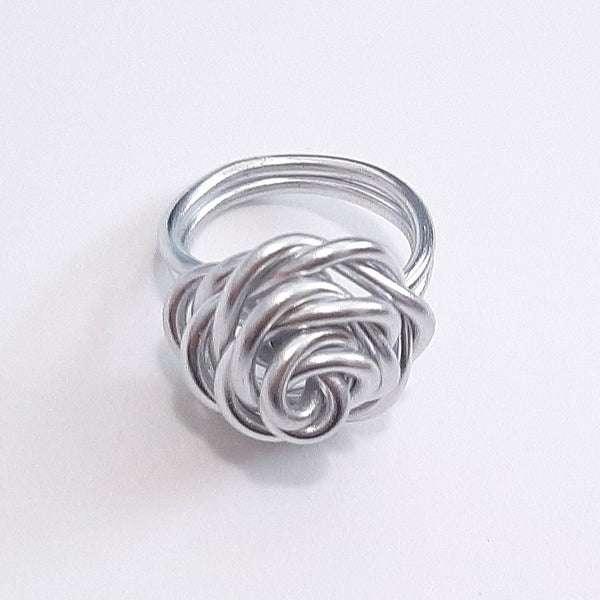 Wire Wrapped Women's Large Swirl Flower Rose Ring Non-Tarnish Rosette Aluminum Ring Silver Pink Blue Sizes 4-12