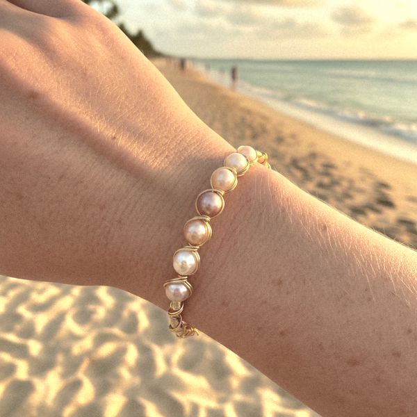 Princess Memory Wire Wrapped Bracelet - Pearl Multicolor