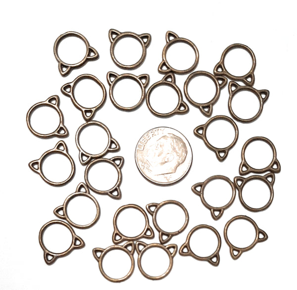 Kitty Cat Ears 3 Sizes Knitting Stitch Markers 25pc Set Antique Brass Antique Silver Seamless No Snag Progress Keepers Metal Storage Tin