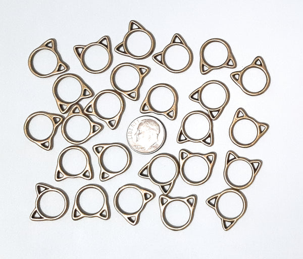 Kitty Cat Ears 3 Sizes Knitting Stitch Markers 25pc Set Antique Brass Antique Silver Seamless No Snag Progress Keepers Metal Storage Tin