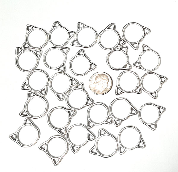 Kitty Cat Ears 3 Sizes Knitting Stitch Markers 25pc Set Antique Brass Antique Silver Seamless No Snag Progress Keepers Metal Storage Tin