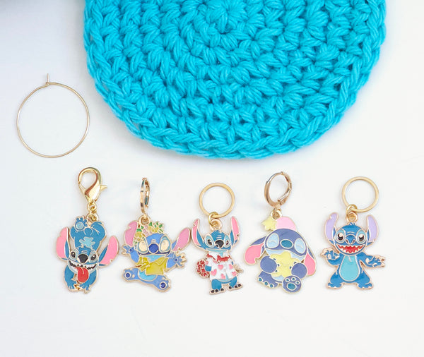 Blue Alien Stitch Markers Set of 6 Stitch Resin Charms Knitting Crochet Stitch Marker Progress Keepers Stitch Counter Place Marker