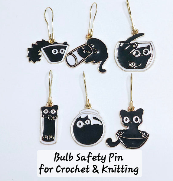 Stitch Markers 6pc Funny Black Cats Progress Keeper Charms for Crochet & Knitting