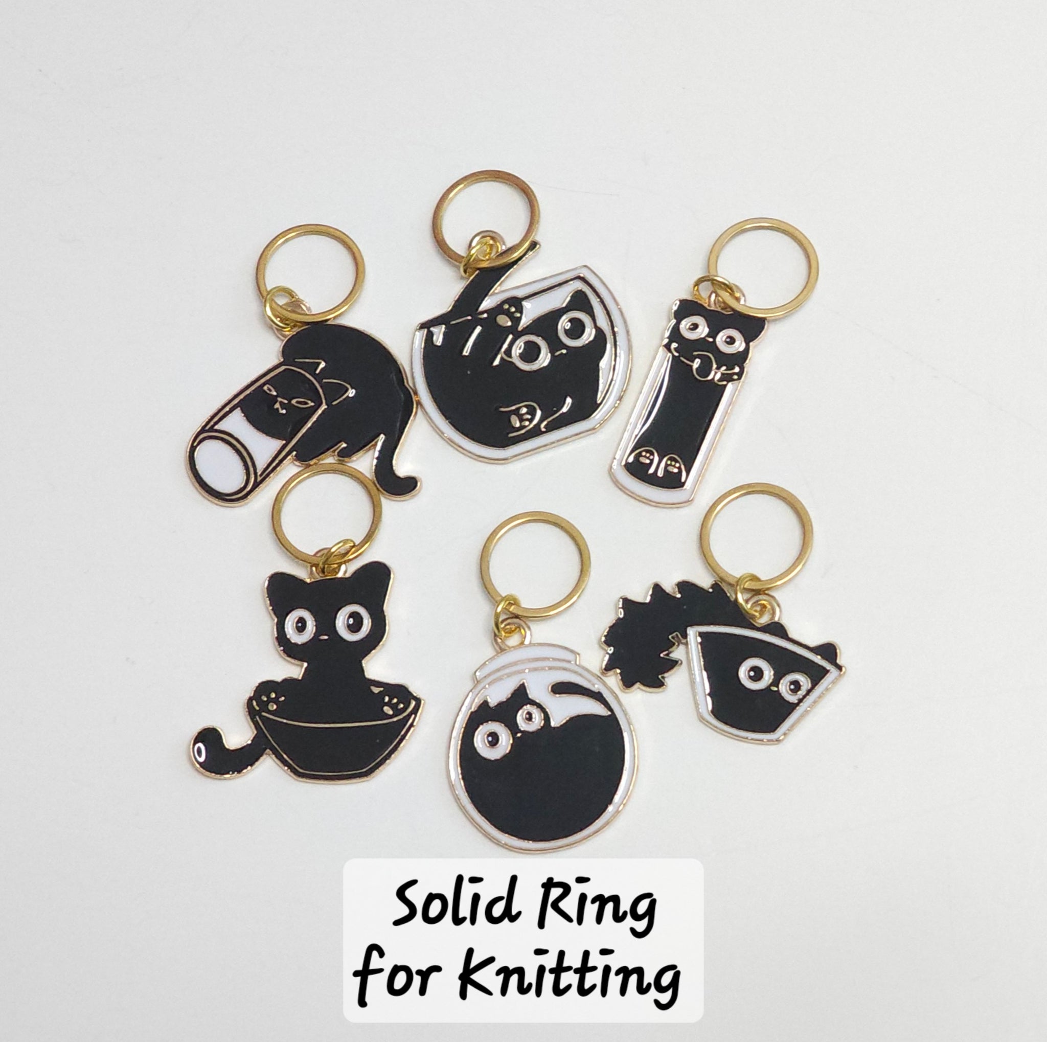 Stitch Markers 6pc Funny Black Cats Progress Keeper Charms for Crochet & Knitting