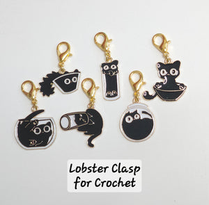 Stitch Markers 6pc Funny Black Cats Progress Keeper Charms for Crochet & Knitting