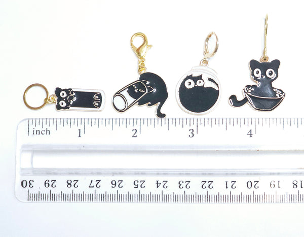 Stitch Markers 6pc Funny Black Cats Progress Keeper Charms for Crochet & Knitting