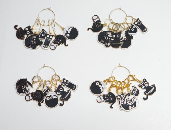 Stitch Markers 6pc Funny Black Cats Progress Keeper Charms for Crochet & Knitting