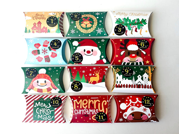 12 Day Advent Calendar Empty Pillow Box Set DIY Make your own Countdown to Christmas Calendar Holiday Themed Numbered Boxes Blind Box
