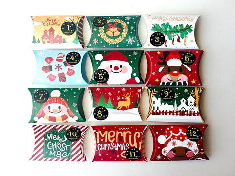 12 Day Advent Calendar Empty Pillow Box Set DIY Make your own Countdown to Christmas Calendar Holiday Themed Numbered Boxes Blind Box