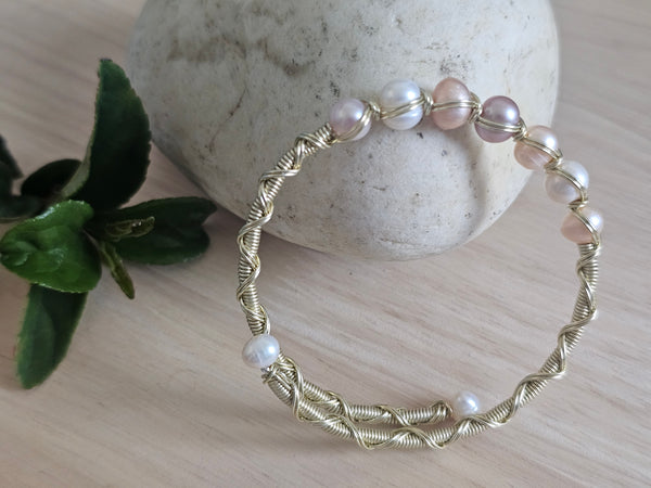 Princess Memory Wire Wrapped Bracelet - Pearl Multicolor