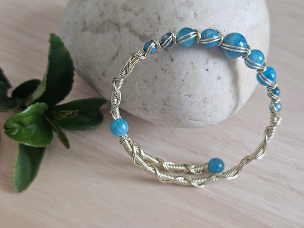 Princess Memory Wire Wrapped Bracelet - Blue Apatite
