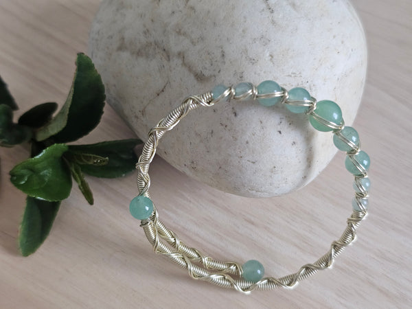 Princess Memory Wire Wrapped Bracelet - Green Aventurine