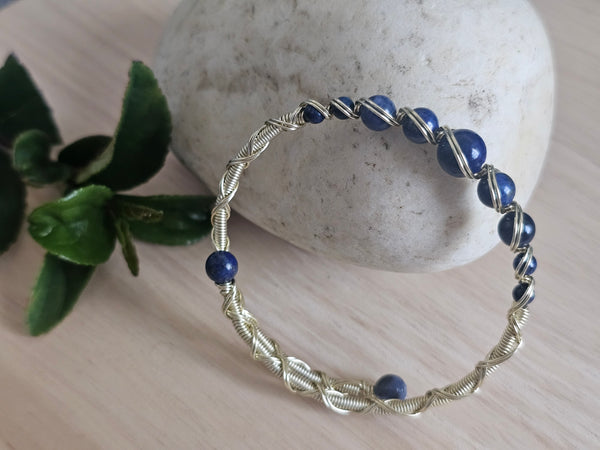 Princess Memory Wire Wrapped Bracelet - Lapis Lazuli