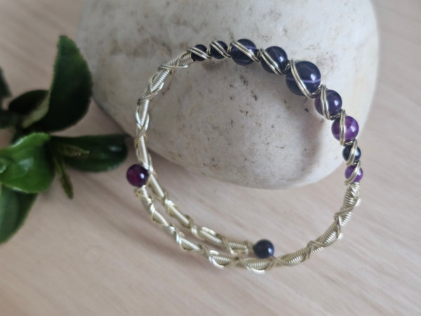 Princess Memory Wire Wrapped Bracelet - Purple Agate