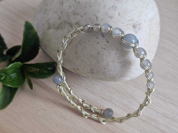 Princess Memory Wire Wrapped Bracelet - Moonstone