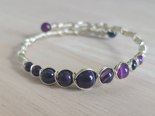 Princess Memory Wire Wrapped Bracelet - Purple Agate