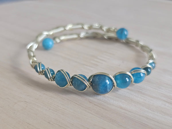 Princess Memory Wire Wrapped Bracelet - Blue Apatite