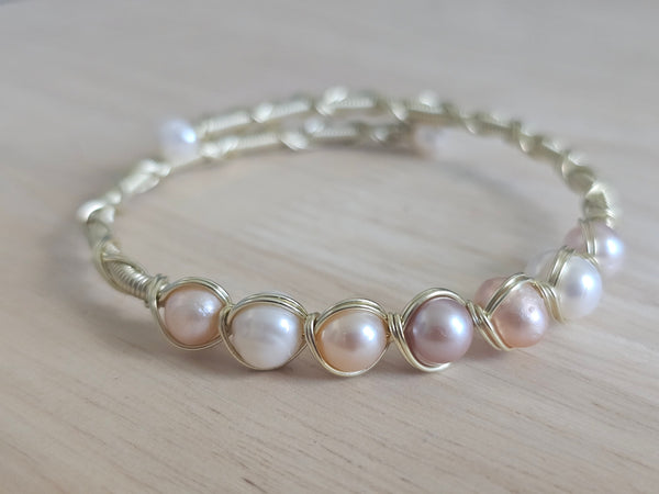 Princess Memory Wire Wrapped Bracelet - Pearl Multicolor