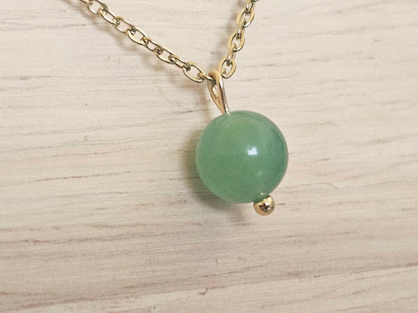 Gold Layered Paperclip Chain Necklace Set with Green Aventurine Pendant – 2 Piece Stackable Stainless Steel Necklaces