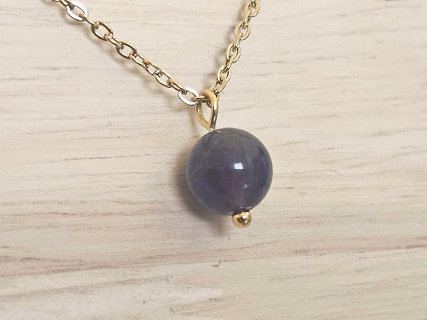 Gold Layered Paperclip Chain Necklace Set with Amethyst Pendant – 2 Piece Stackable Stainless Steel Necklaces