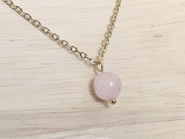 Gold Layered Paperclip Chain Necklace Set with Rose Quartz Pendant – 2 Piece Stackable Stainless Steel Necklaces