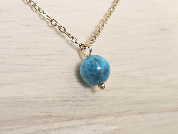 Gold Layered Paperclip Chain Necklace Set with Blue Apatite Pendant – 2 Piece Stackable Stainless Steel Necklaces