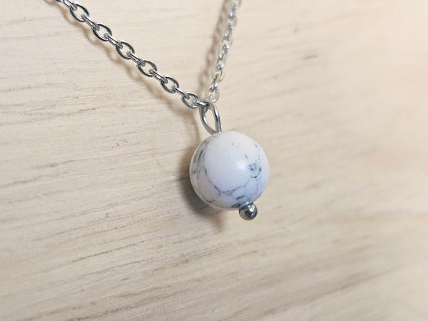 Silver Layered Paperclip Chain Necklace Set with White Howlite Pendant – 2 Piece Stackable Stainless Steel Necklaces