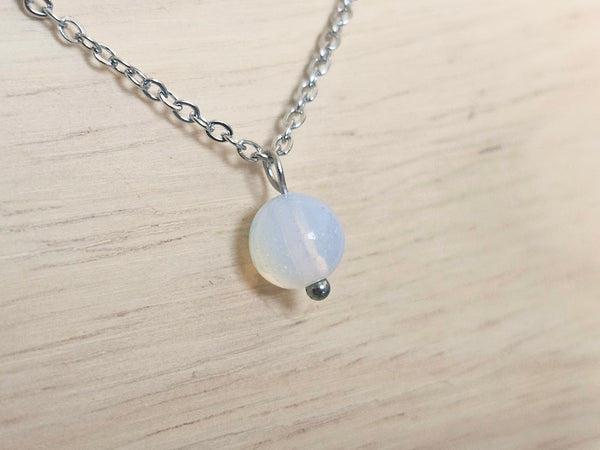 Silver Layered Paperclip Chain Necklace Set with Sea Opal Pendant – 2 Piece Stackable Stainless Steel Necklaces