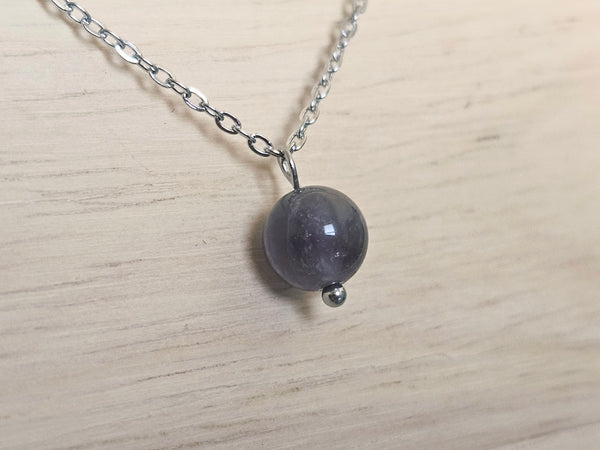 Silver Layered Paperclip Chain Necklace Set with Amethyst Pendant – 2 Piece Stackable Stainless Steel Necklaces