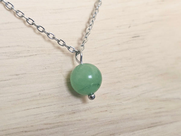 Silver Layered Paperclip Chain Necklace Set with Green Aventurine Pendant – 2 Piece Stackable Stainless Steel Necklaces