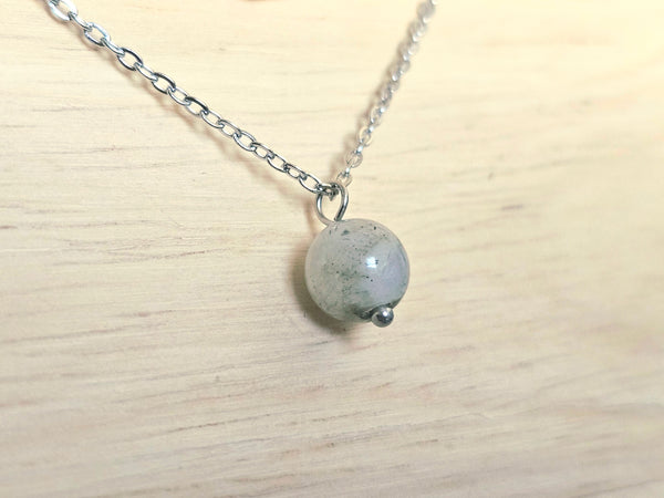 Silver Layered Paperclip Chain Necklace Set with Moonstone Pendant – 2 Piece Stackable Stainless Steel Necklaces