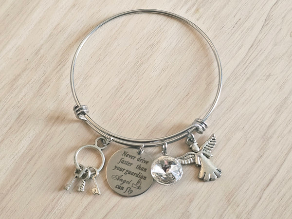 Expandable Charm Bracelet - Never drive faster than your guardian angel can fly