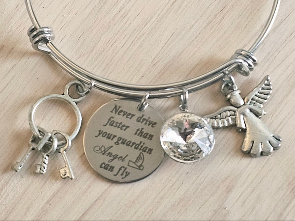 Expandable Charm Bracelet - Never drive faster than your guardian angel can fly
