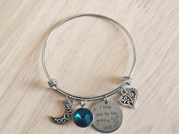 Expandable Charm Bracelet - I Love you to the Moon and Back