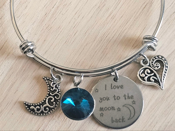 Expandable Charm Bracelet - I Love you to the Moon and Back