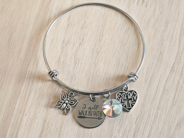 Expandable Charm Bracelet - I will walk by Faith