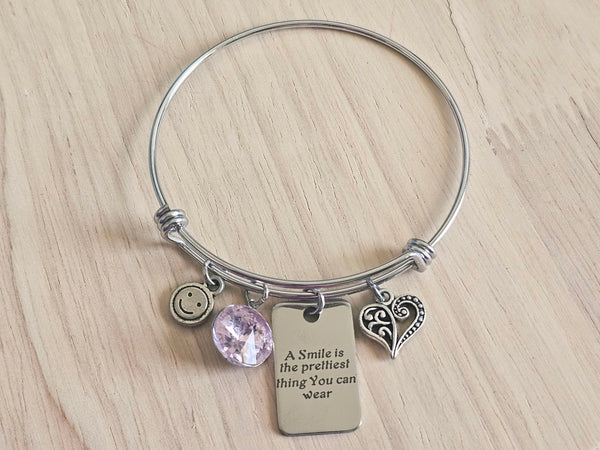 Expandable Charm Bracelet - A Smile is the Prettiest Thing You Can Wear