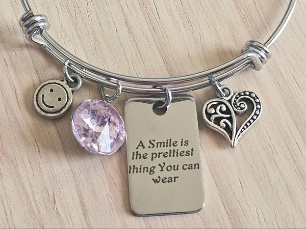 Expandable Charm Bracelet - A Smile is the Prettiest Thing You Can Wear