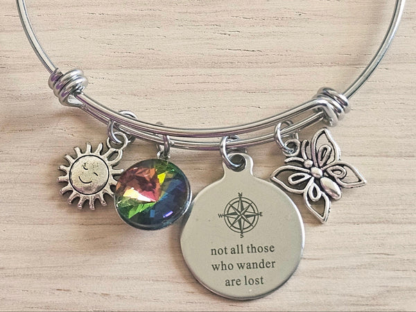 Expandable Charm Bracelet - Not All Who Wander Are Lost