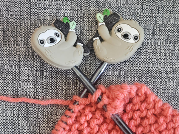 Cute Sloth Knitting Needle Point Protectors Pair of Animal Stitch Stopper Cap Silicone Bead Needle Cover Accessories Notions Gift Knitter