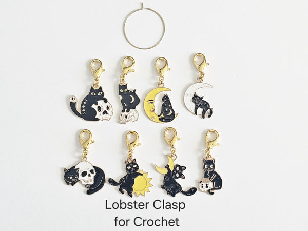 Black Cat Halloween Stitch Markers Set of 8 Cute Crochet and Knitting Accessories Spooky Yarn Markers for Fall Projects Cat Lover Gift