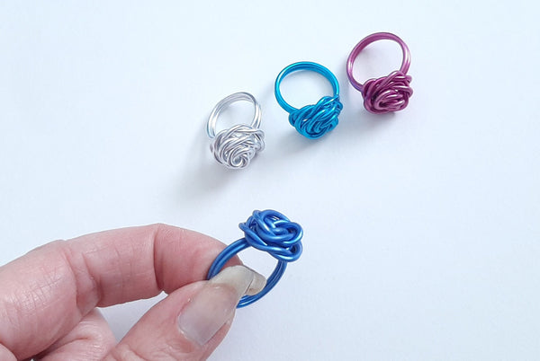 Wire Wrapped Women's Large Swirl Flower Rose Ring Non-Tarnish Rosette Aluminum Ring Silver Pink Blue Sizes 4-12