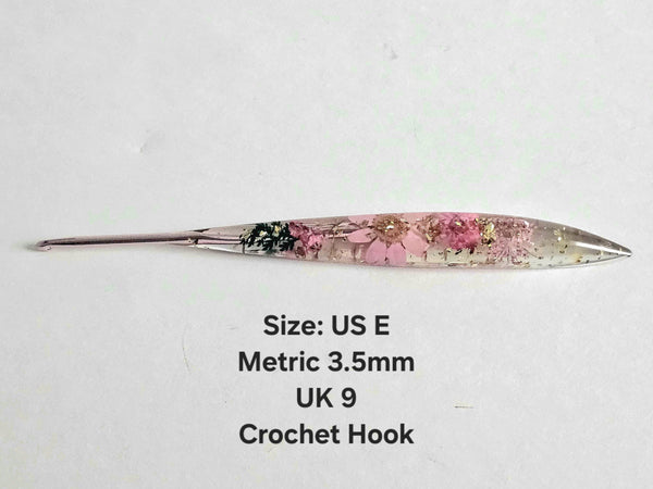 Pretty Resin Crochet Hook Full Set 9 Sizes 2.0-6.0mm Aluminum Hooks with Comfort Grip Ergonomic Floral Handle Hook Size B C D E G 7 H I J